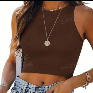 Dark brown ribbed crop